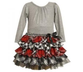 Bonnie Jean Baby Girls Glittering Knit Top Plaid Skirt Dress, Grey, 12   24 Months: Infant And Toddler Playwear Dresses: Clothing