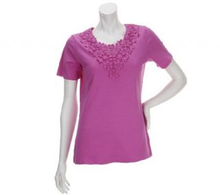 Liz Claiborne New York Short Sleeve Lace Detail Knit T Shirt —