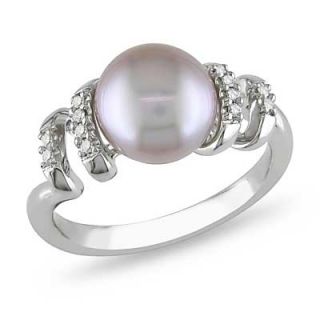 Pink Cultured Freshwater Pearl and Diamond Swirl Ring in Sterling