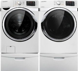 Samsung White 4.5 Cu Ft Front Load Washer and 7.5 Cu Ft Steam Electric Dryer with Pedestals WF455ARGSWR DV455EVGSWR WE357A0W: Appliances