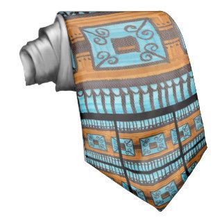 Egyptian Inspired Turquoise and Tan Ribbon Neck Tie