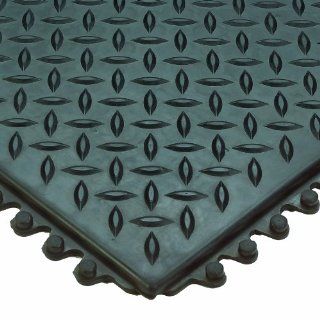 Wearwell Nitrile Rubber 470 Diamond Plate Anti Fatigue Modular Mat, for Dry Areas, 3' Width x 3' Length x 1/2" Thickness, Black Floor Matting