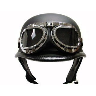 Flat Matte Black German Style Motorcycle Cruiser Touring Scooter Half Helmet DOT with Pilot Goggles (Medium): Automotive