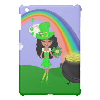 St Pat's Day Brunette Girl Leprechaun with Rainbow iPad Mini Cases