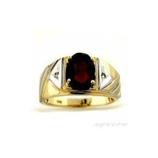 Mens Gold Ring Diamond Garnet (January Birthstone) 14K Yellow or White Gold: Jewelry