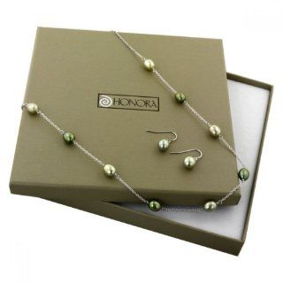 Honora Green Pearl Box Gift Set Includes Necklace and Matching Earrings: Jewelry