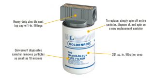 Goldenrod Spin-On Water Block Filter and Cap — 1in. Fittings , Model# 596  Oil Filters   Fuel Filters