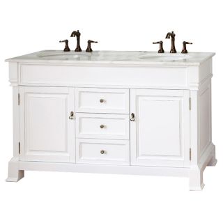 Bellaterra Home 60 in x 22.5 in White (Rub Edge) Undermount Double Sink Bathroom Vanity with Natural Marble Top
