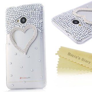 Mavis's Diary New for HTC ONE M7 3D Handmade Clear Bling Love Heart Sparkle Glitter Rhinestone Case Cover Hard Transparent with Soft Clean Cloth and Screen Protector: Cell Phones & Accessories