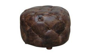Earle "Ready To Ship" Small Round Tufted Leather Ottoman   Living Room Furniture Sets