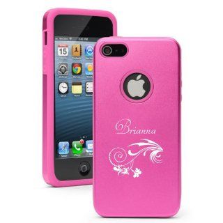 Pink Aluminum & Silicone Case for Iphone 5/5s, Girls Name Brianna, Flower Laser Engraved Cell Phones & Accessories