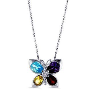 Sterling Silver Amethyst, Citrine, Blue Topaz and Garnet Butterfly Pendant with 18" Box Chain: Locket Necklaces: Jewelry