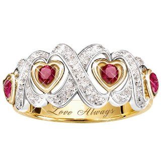Engraved Hearts And Kisses Ruby And Diamond Ring Jewelry Gift For Her: Promise Rings: Jewelry