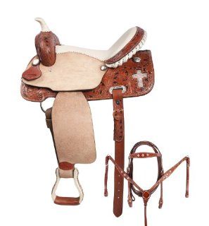 Crystal Cross Leather Barrel Racing Western Horse Saddle Bling 15 16  Sports & Outdoors