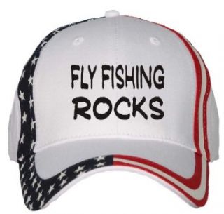 Fly Fishing Rocks USA Flag Hat / Baseball Cap: Clothing