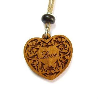 Organic Cherry Tree Love Heart Pendant on Adjustable Waxed Linen Cord: Jewelry