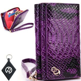 Nokia Lumia (Fits all Nokia Lumia models including: 1020, 505, 510, 520 ) Women's Uptown Wristlet Wallet Clutch with Dual Compartment, Built In Credit Card Slots and Internal Zipper Pocket. Includes one Detachable Wrist Strap. Color: Purple Croc Patent