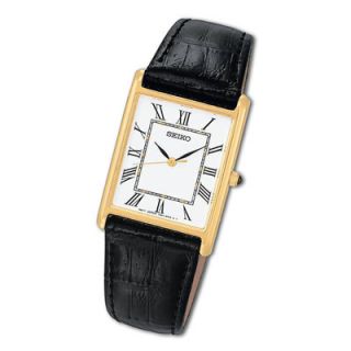 online only men s seiko black leather strap watch with white dial