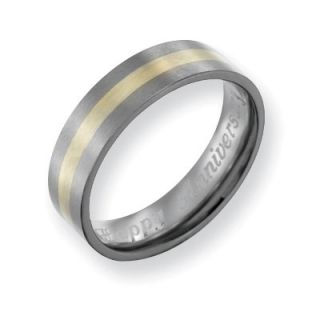 Mens 6.0mm Engraved Titanium with 14K Gold Inlay Flat Wedding Band