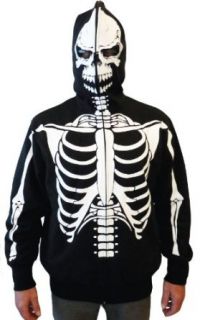 Full Zip Up Skeleton Print Adult Hooded Sweatshirt Hoodie Costume with Face Mask: Clothing