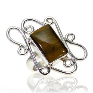 Tiger's Eye Women Ring (size: 6.50) Handmade 925 Sterling Silver hand cut Tiger's Eye color Brown 10g, Nickel and Cadmium Free, artisan unique handcrafted silver ring jewelry for women   one of a kind world wide item with original Tiger's Eye g