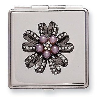 Silver tone with Swarovski Crystal Compact Mirror: Jewelry