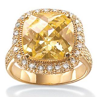 Royal Palm Jewelry 3967410 4.54 Carat Cushion Cut Canary Colored Cubic Zirconia 18k Yellow Gold Over Sterling Silver Ring   Size 10: Royal Palm Jewelry: Jewelry