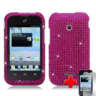 Huawei Inspira H867G / Prism 2 II U8686 / Glory H868c (T Mobile/StraightTalk) 2 Piece Snap On Rhinestone/Diamond/Bling Hard Plastic Case Cover, White Spots Solid Pink Cover + LCD Clear Screen Saver Protector: Cell Phones & Accessories