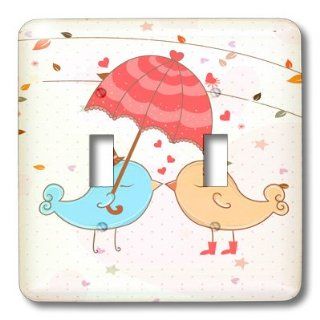 3dRose LLC lsp_106884_2 Cute Valentine Love Birds Kissing Under Umbrella Vector Cartoon Double Toggle Switch   Wall Dimmer Switches  