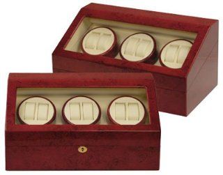 Burgundy Wood Finish 6 Watch Winder With 7 Additional Watch Storage Spaces, 3 Turntable With 4 Program Settings.: Watches