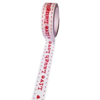 Dress My Cupcake DMC41WTMC528 Washi Decorative Tape for Gifts and Favors, Live/Laugh/Love, Red on White:
