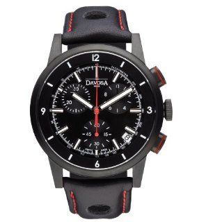 Davosa Rallye Chronograph Men's Quartz Watch with Black Dial Analogue Display and Black Leather Strap 16247655: Watches