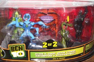 Ben 10 Exclusive 4 Inch Action Figure 5Pack Alien X, Goop, Brain Storm, Swampfire Spidermonkey Set 2 of 2: Toys & Games