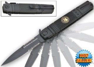 stock P 528 K 9 B. 7.5" Trigger Assisted Rescue Knives   K 9 (Black) These knives are exclusively made and designed by Tiger USA and include half serrated blades folding knife blade dagger weapon sharp edge camping hunting koshka : Tactical Folding Kn