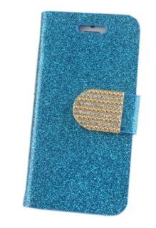 HELPYOU Blue iPhone 5 Fashion Glitter Powder Rhinestone Shinning Flip Wallet PU Leather Card Slots Stand Case Protective Cover for Apple iPhone 5 5G Cell Phones & Accessories