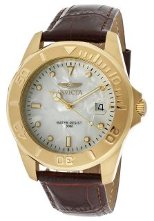 Invicta 0007  Watches,Womens Pro Diver White Mother of Pearl Dial Brown Genuine Leather, Casual Invicta Quartz Watches