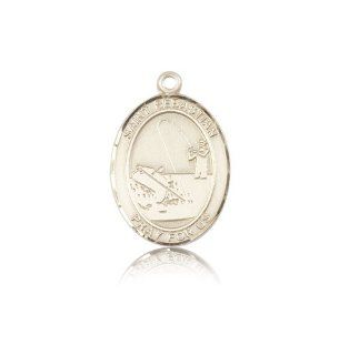 JewelsObsession's 14K Gold St. Sebastian Fishing Medal: Pendants: Jewelry
