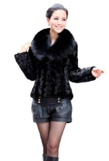 Queenshiny Women's 100% Real Mink Fur Coat Jacket with Fox Collar at  Womens Clothing store