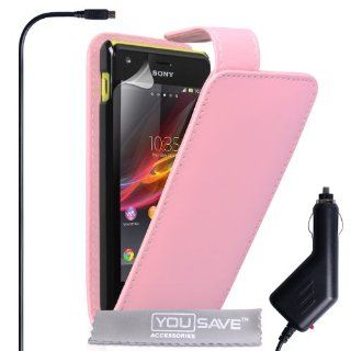 Sony Xperia M Case Baby Pink PU Leather Flip Cover With Car Charger: Cell Phones & Accessories