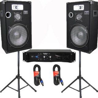Podium Pro Deluxe 15" DJ Speakers, Stands, Amp, Bluetooth and Cables Set for PA Karaoke E1525SET2B: Musical Instruments