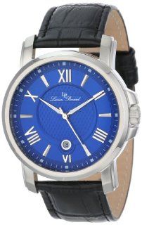 Lucien Piccard Men's LP 12358 03 Cilindro Blue Textured Dial Black Leather Watch: Lucien Piccard: Watches