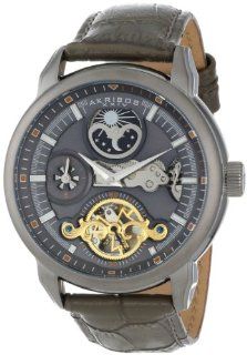 Akribos XXIV Men's AK541GY Mechanical Dual Time Open Heart Leather Strap Watch: Akribos XXIV: Watches