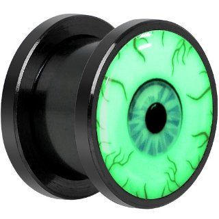 2 Gauge Black Titanium Blood Shot Eye Glow in the Dark Screw Fit Plug: Body Candy: Jewelry