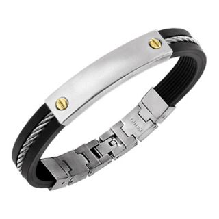 Triton Mens Stainless Steel and Rubber Bracelet with 14K Gold Accents