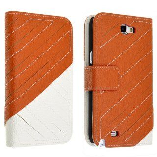 Orange + White Wallet Flip Faux Leather Case for Samsung Galaxy Note 2 II N7100: Cell Phones & Accessories