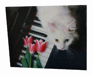 Great American Puzzle Company   Cat On Keys By Keith Kimberlin 550 Piece Puzzle   Features a White Cat Laying On Piano Keys with Pink Tulips Laying on the Piano.: Toys & Games