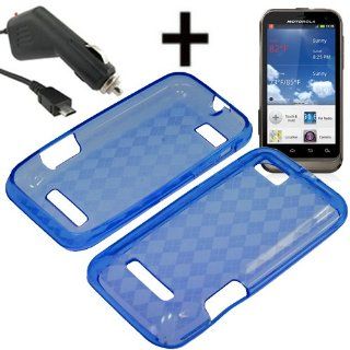 BC TPU Sleeve Gel Cover Skin Case for U.S. Cellular Motorola Defy XT XT556 + Car Charger Blue Checker: Cell Phones & Accessories