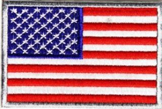 Embroidered Iron On Patch   American Flag Patch Silver Border 3" x 2" Patch Clothing