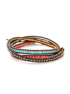 Multi Semi Precious Stone Leather Wrap Bracelet by Chan Luu