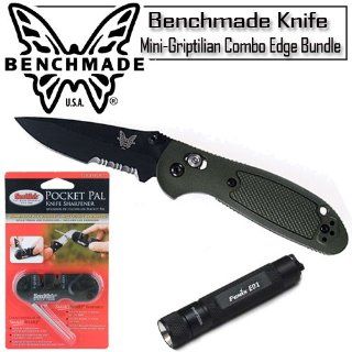 Benchmade 556SBKOD Mini Griptilian Combo Edge Olive Folding Knife With Knife Sharpener And Mini LED Flashlight  Hunting Folding Knives  Sports & Outdoors